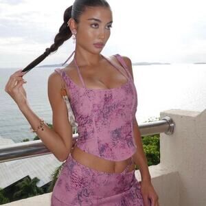 I.AM.GIA Elori Corset Top Pink and Purple Cropped Women’s Size XXS Coquette